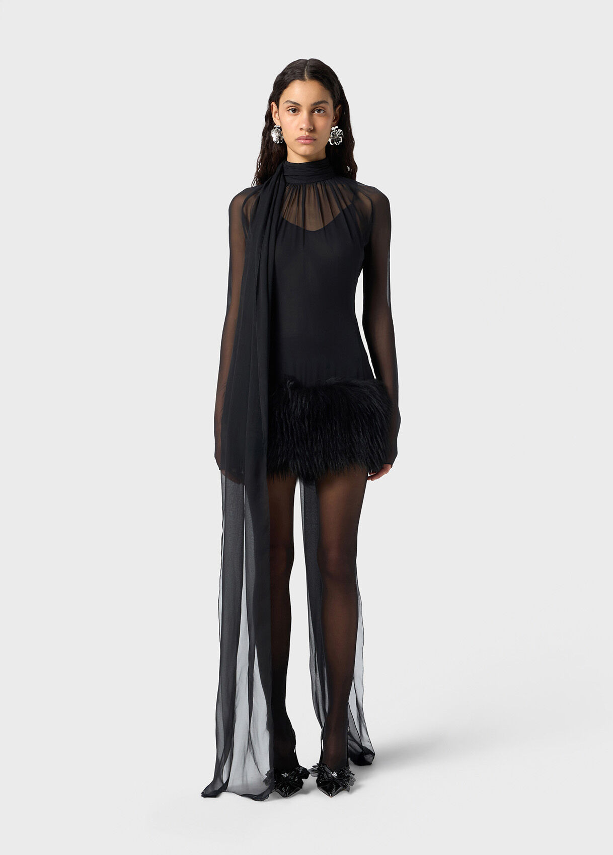 SILK GEORGETTE DRESS WITH FUR - 2