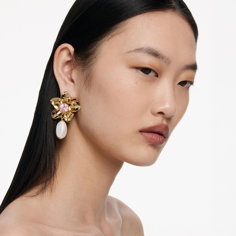 self-portrait Gold Flower Pink Crystal Earrings outlook
