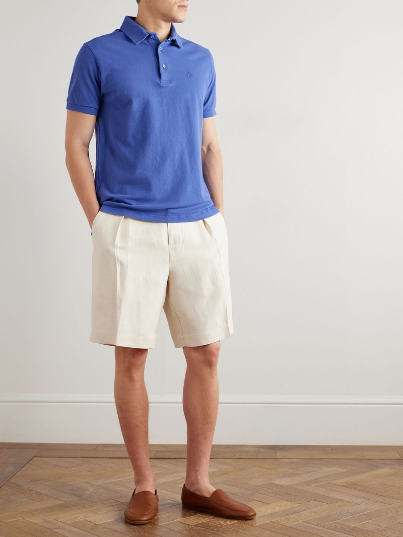 Etro Logo-Embroidered Cotton-Piqué Polo Shirt Blue outlook