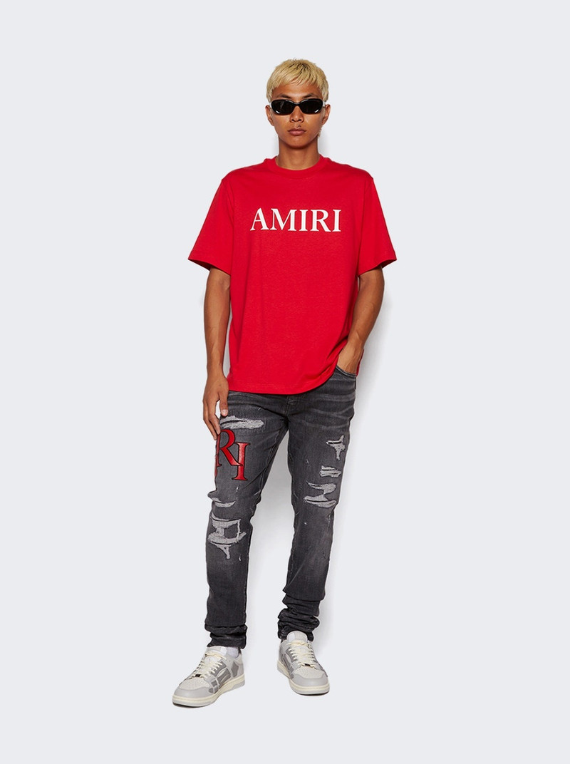 AMIRI Distressed Staggered Logo Jean Rain Grey outlook
