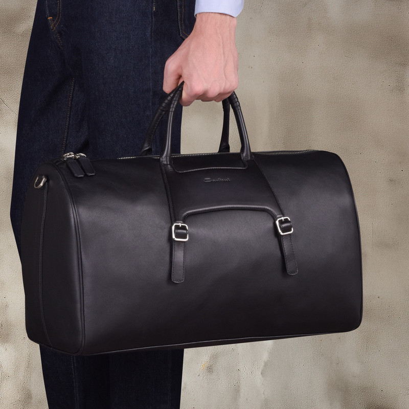Santoni Black leather weekend bag outlook