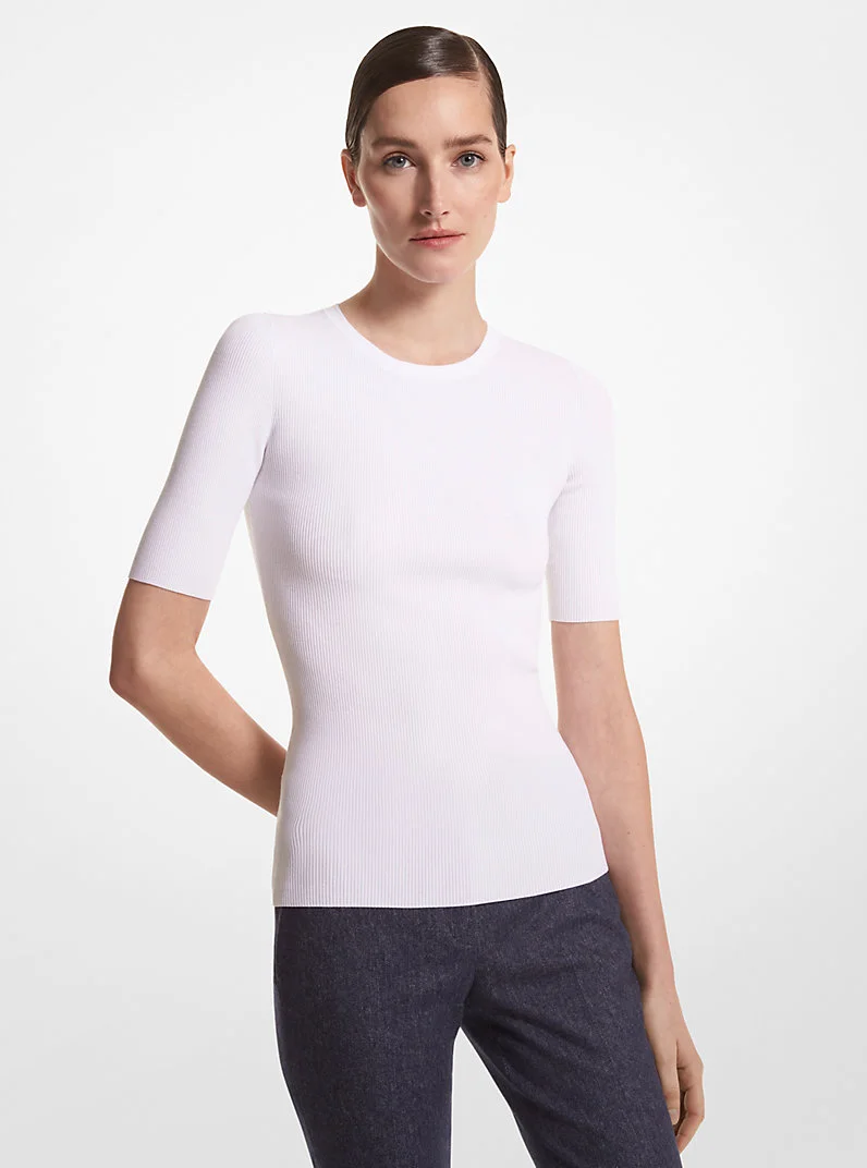 Ribbed Stretch Viscose T-Shirt - 1