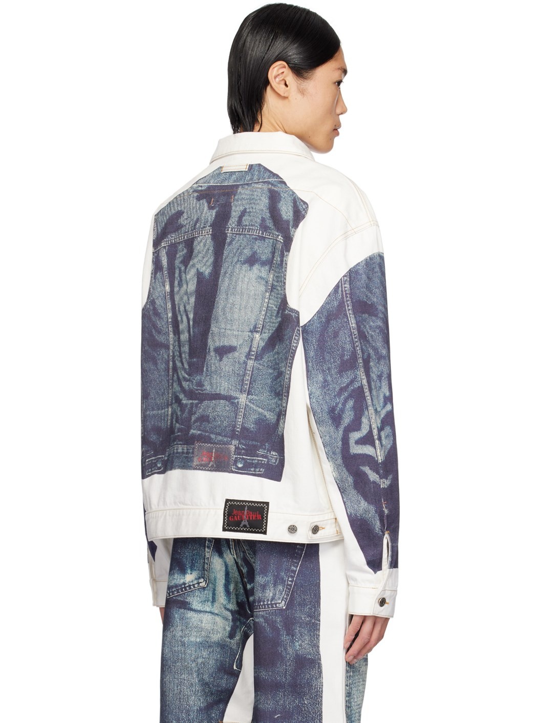 White & Blue Trompe L'œil Denim Jacket - 3