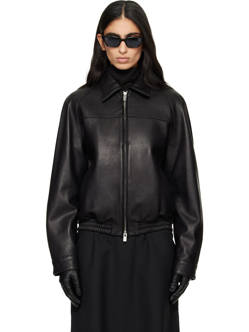 Black Vintage Lamb Leather Bomber Jacket 1