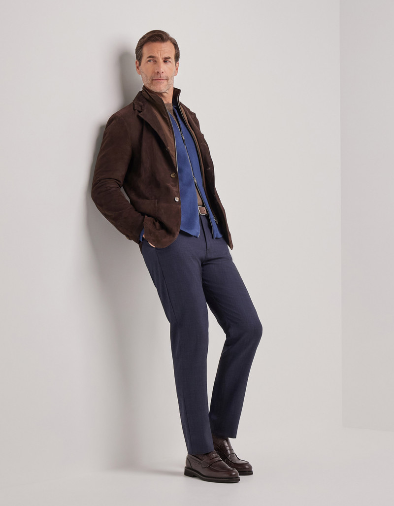 Canali FULL-ZIPPERED DENIM BLUE JACKET IN A COTTON AND MODAL BLEND WITH SHIRT-STYLE COLLAR outlook
