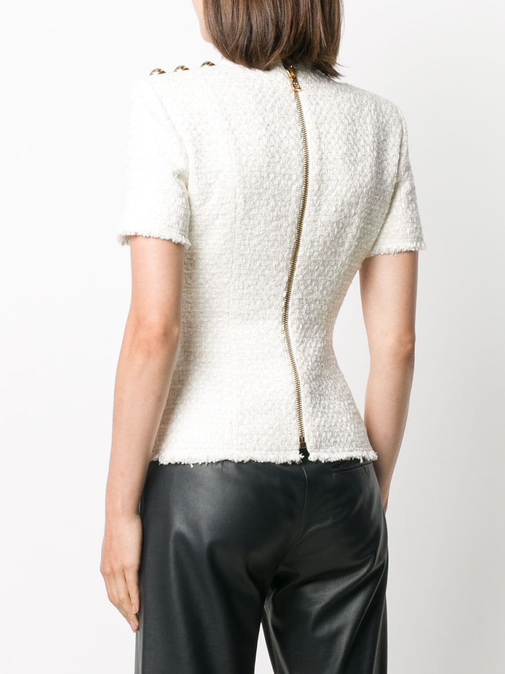 button-embellished tweed top - 4