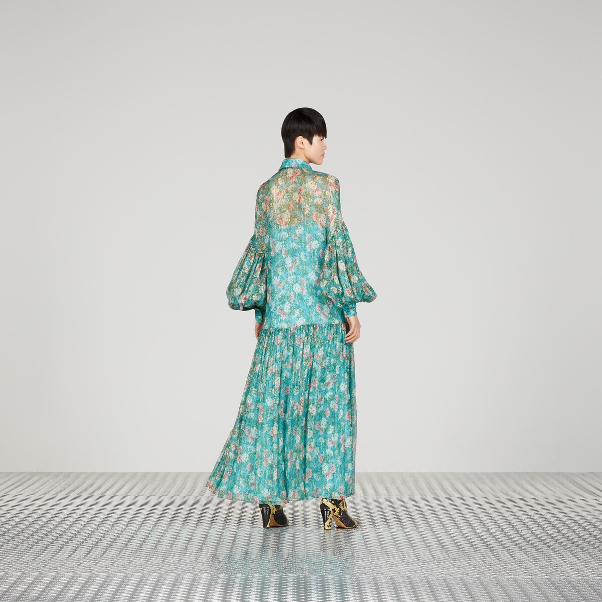 Floral print silk creponne dress - 7