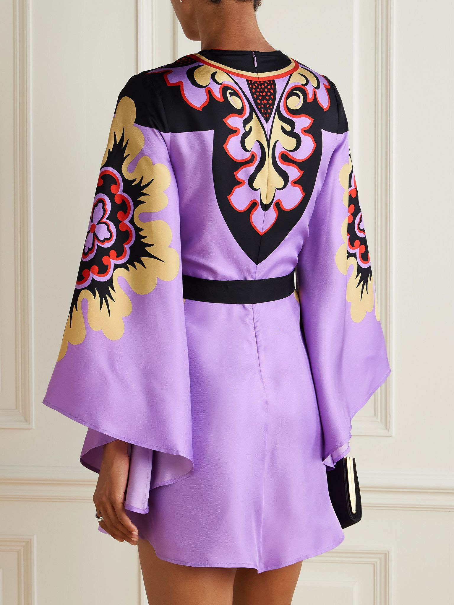 Icon Magnifico belted printed silk-twill mini dress Purple - 3