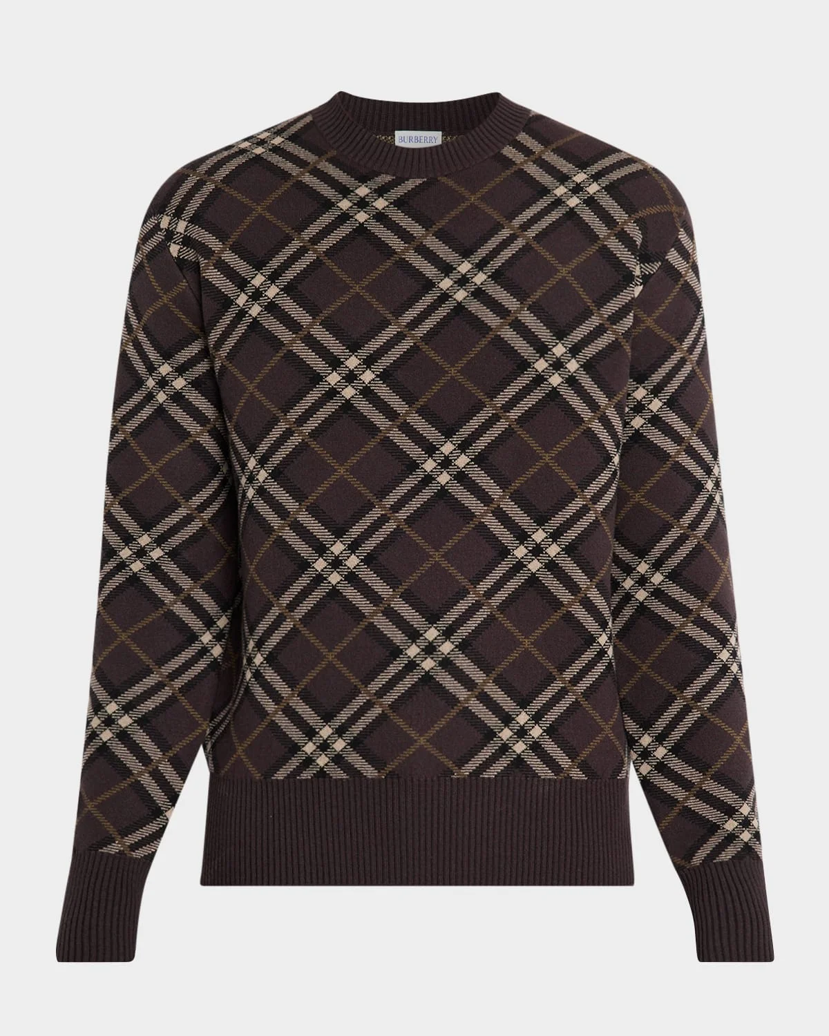 Men's Gregory Check Wool and Cashmere Crewneck Sweater - 1