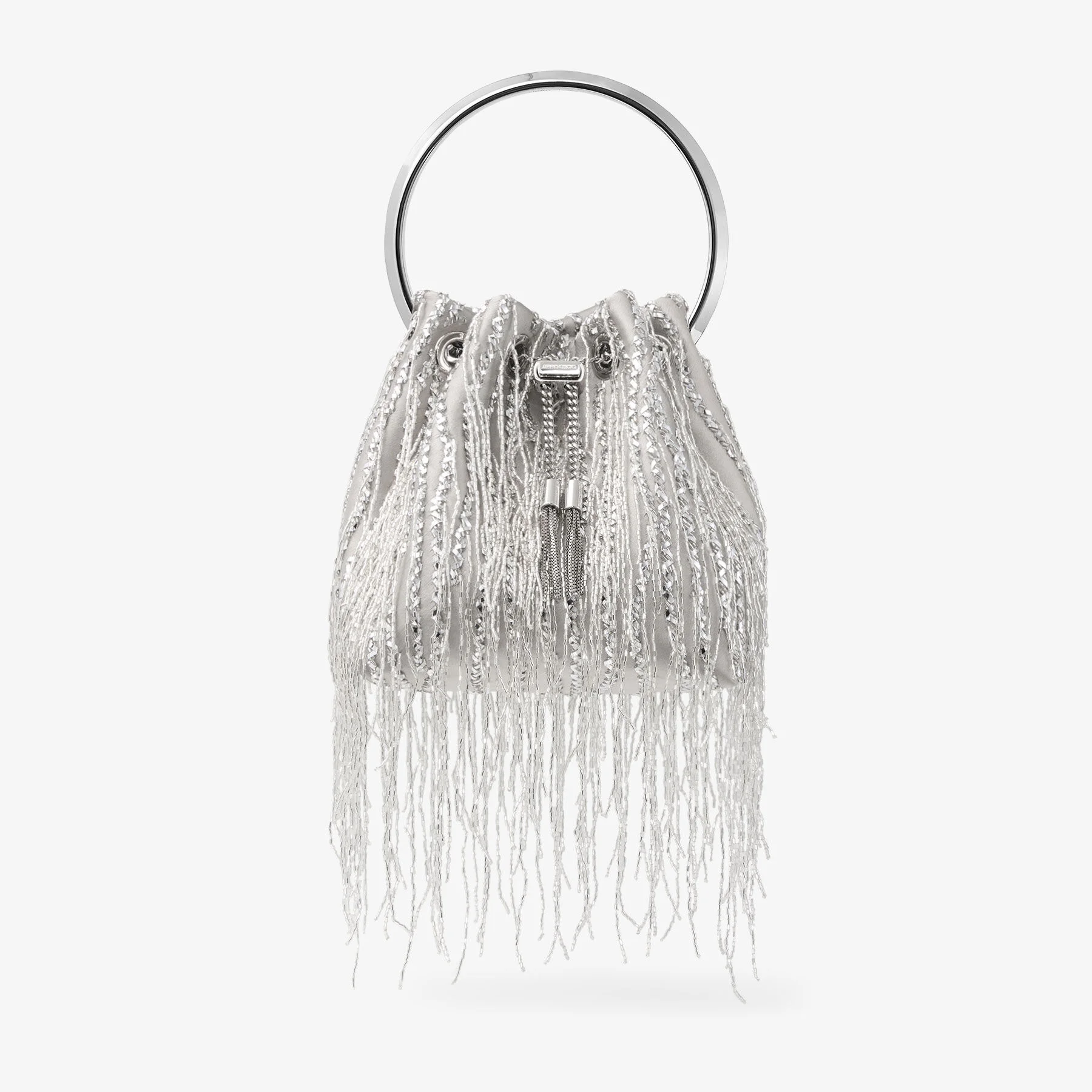 Bon Bon Silver Braided Fringe Embroidery Bucket Bag - 1