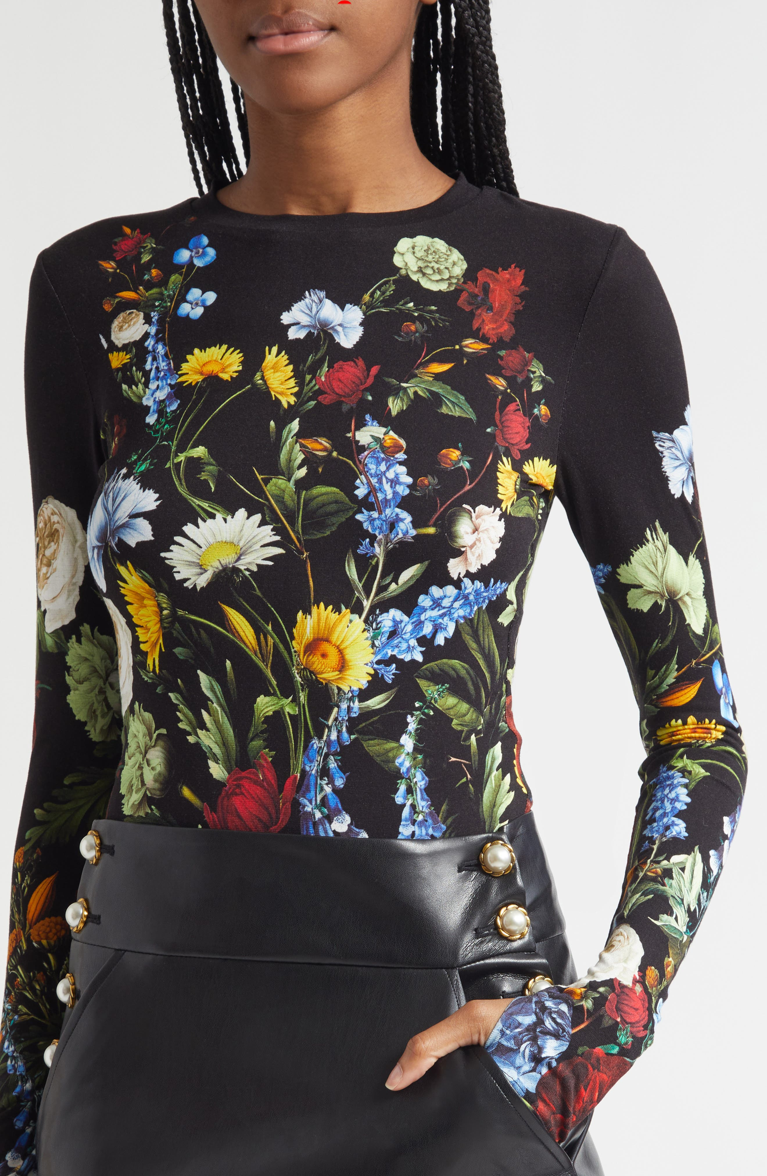 Alice + Olivia Olea Crewneck Long Sleeve Bodysuit in Social Hour Black at Nordstrom - 3