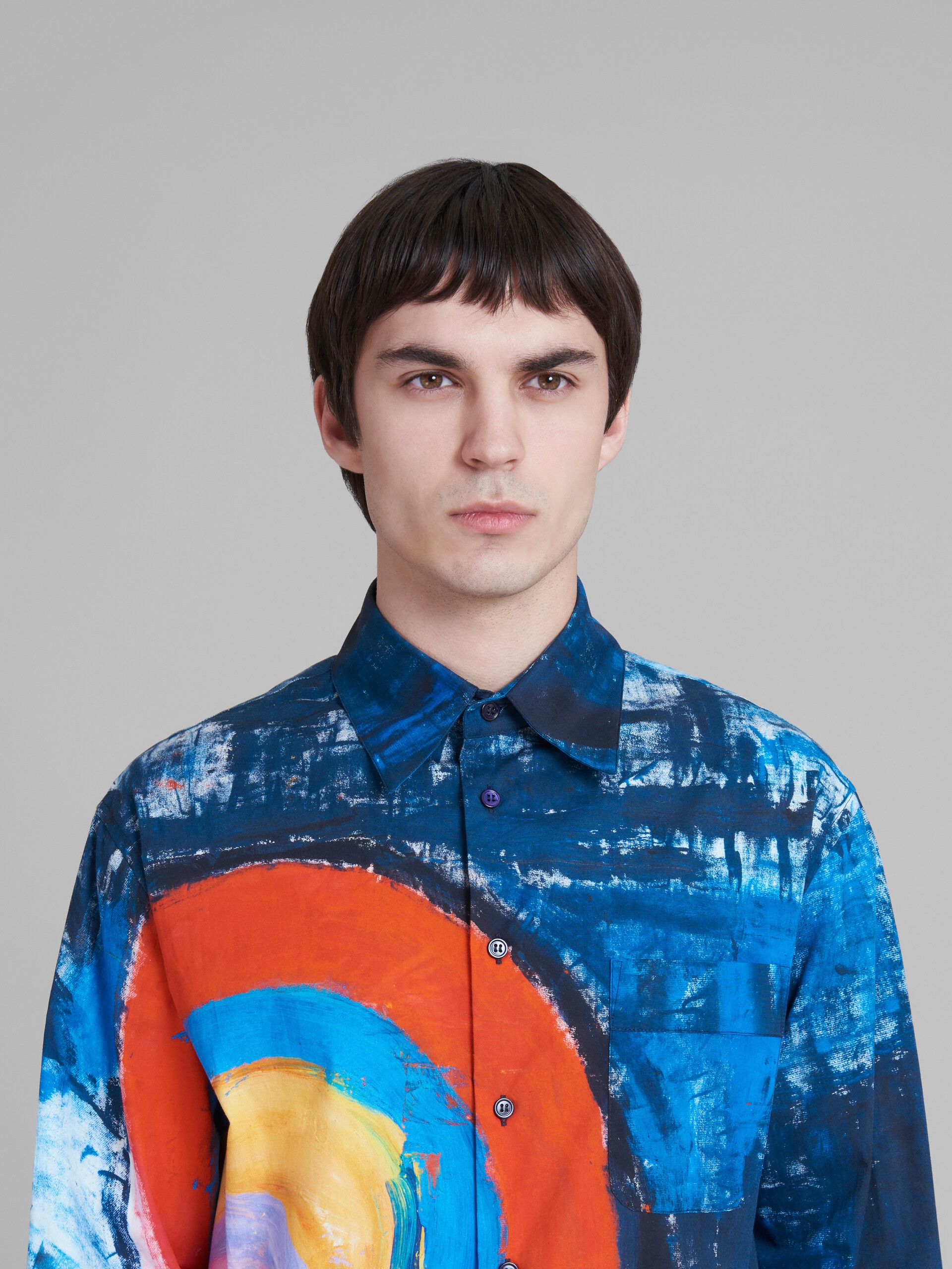BLUE COTTON SHIRT WITH RAINBOW PRINT - 4