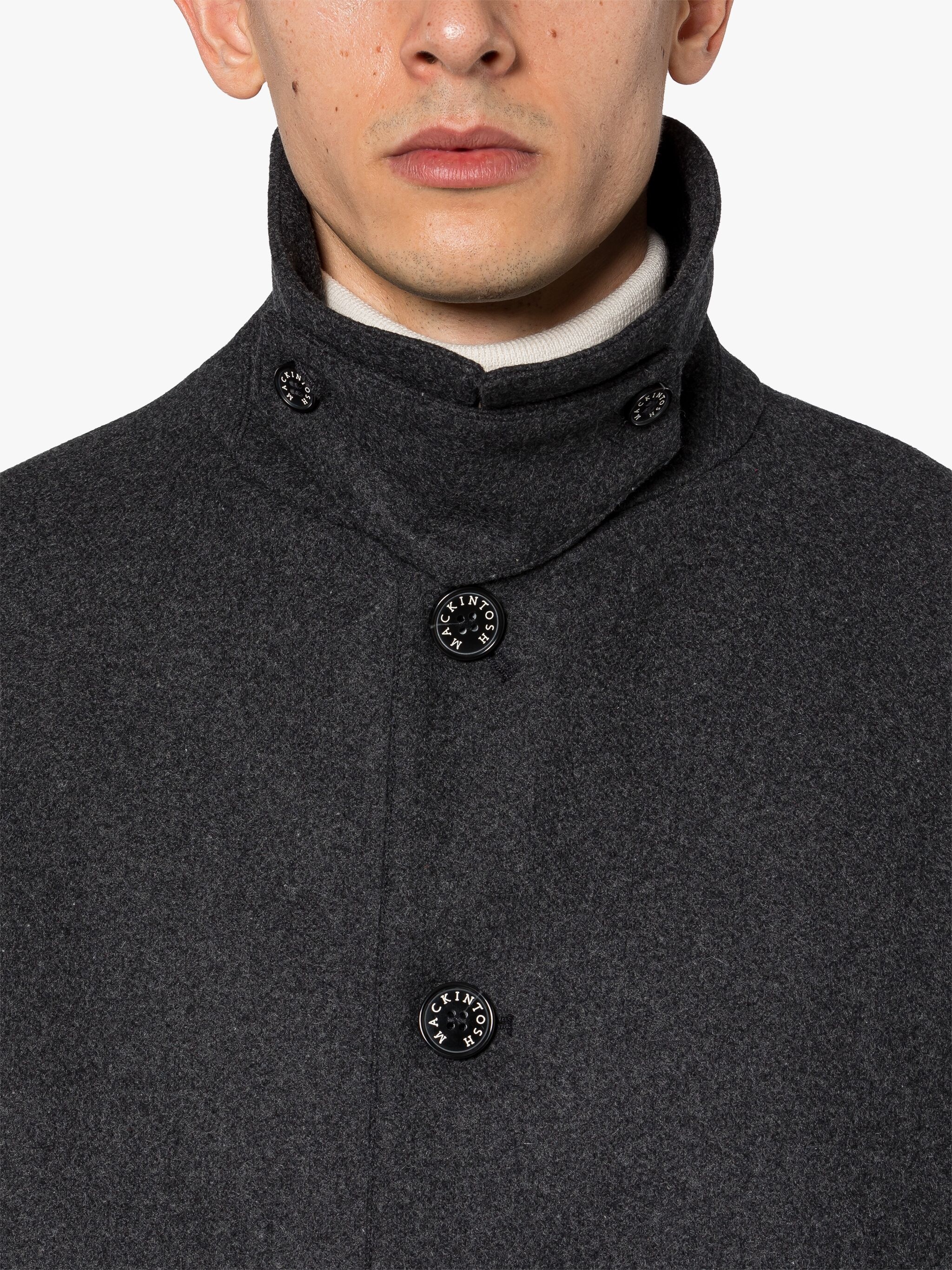 Mackintosh HUMBIE CHARCOAL WOOL OVERCOAT | REVERSIBLE
