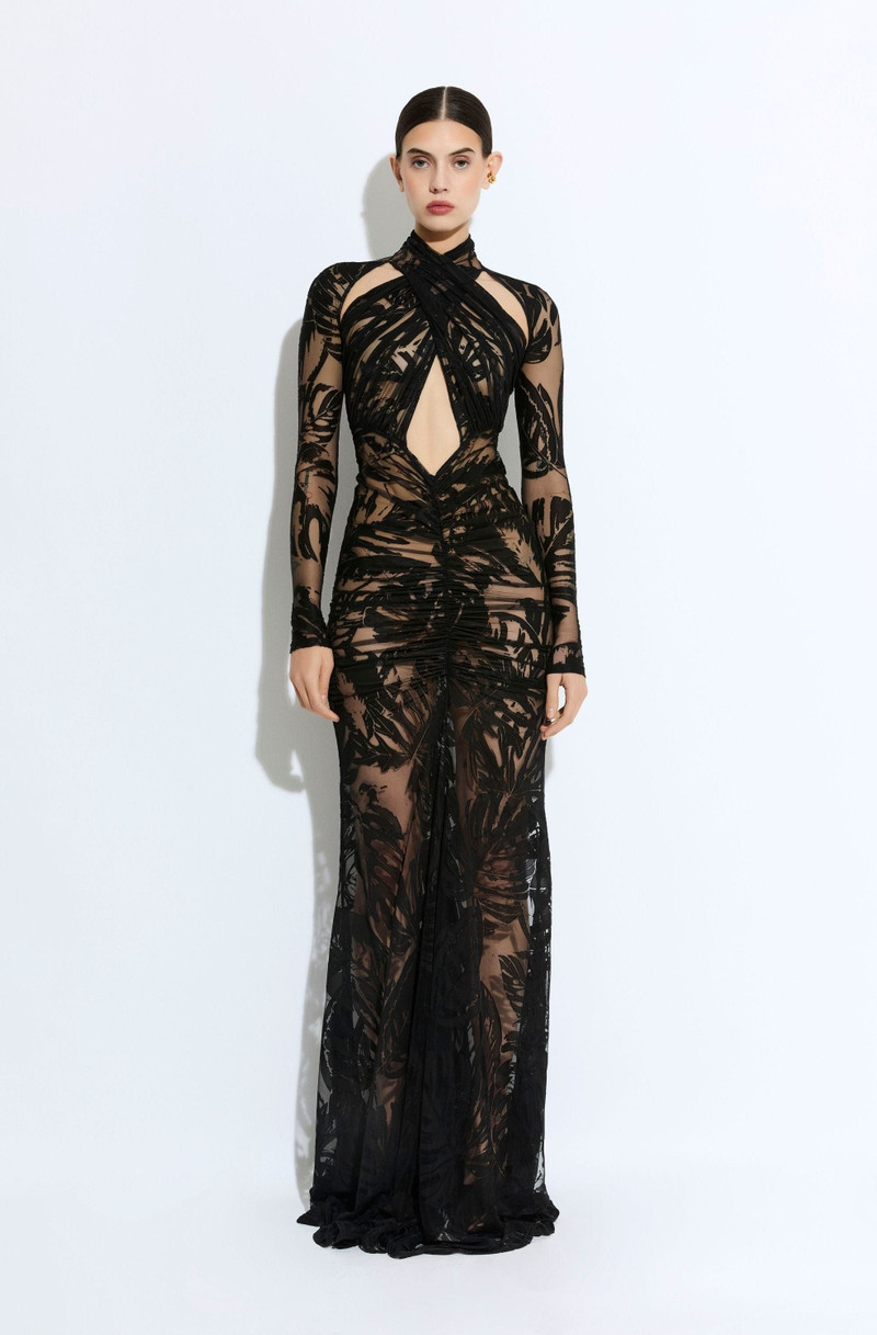 LAPOINTE Burnout Jersey Halter Ruched Gown outlook