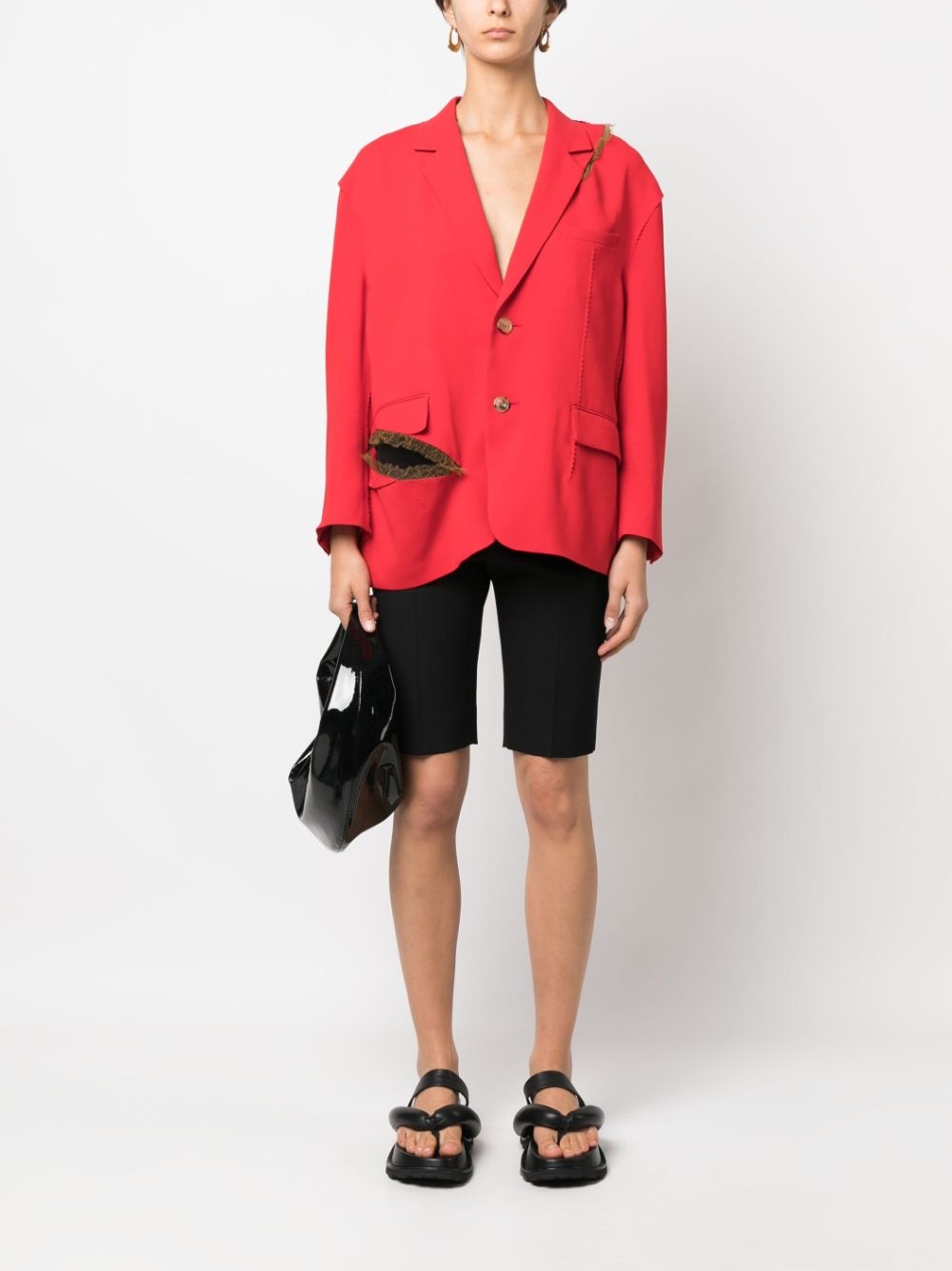 boxy distressed tulle-trim blazer - 2