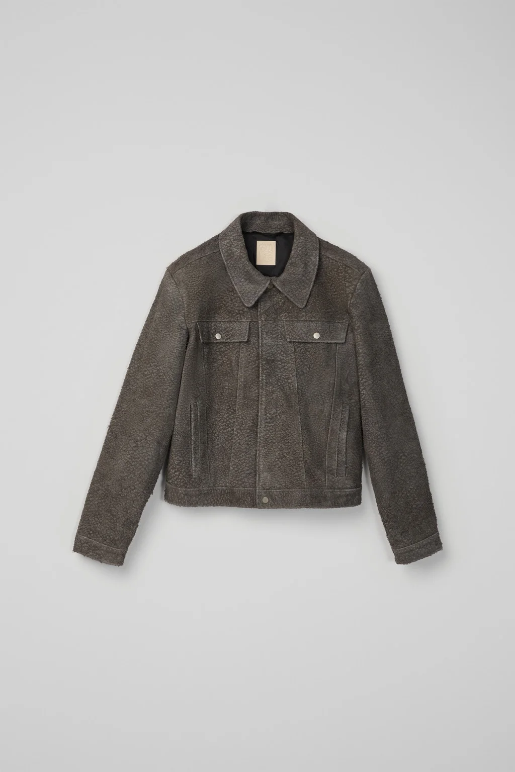 Gray Wrinkled Suede Leather Jacket - 1