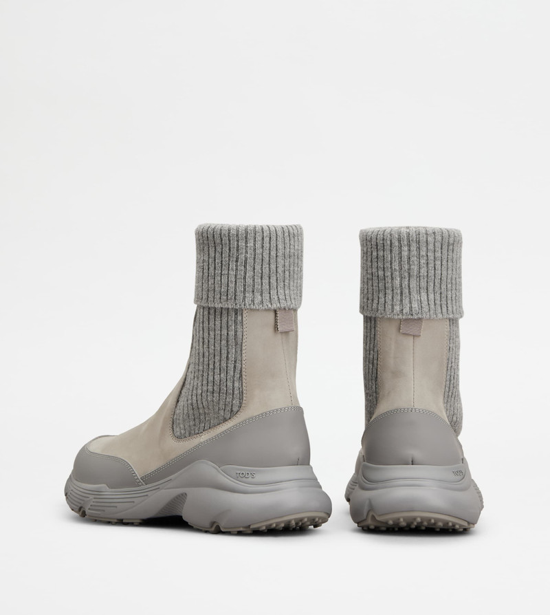 Tod's CHELSEA BOOTS IN NUBUCK AND KNIT - GREY outlook