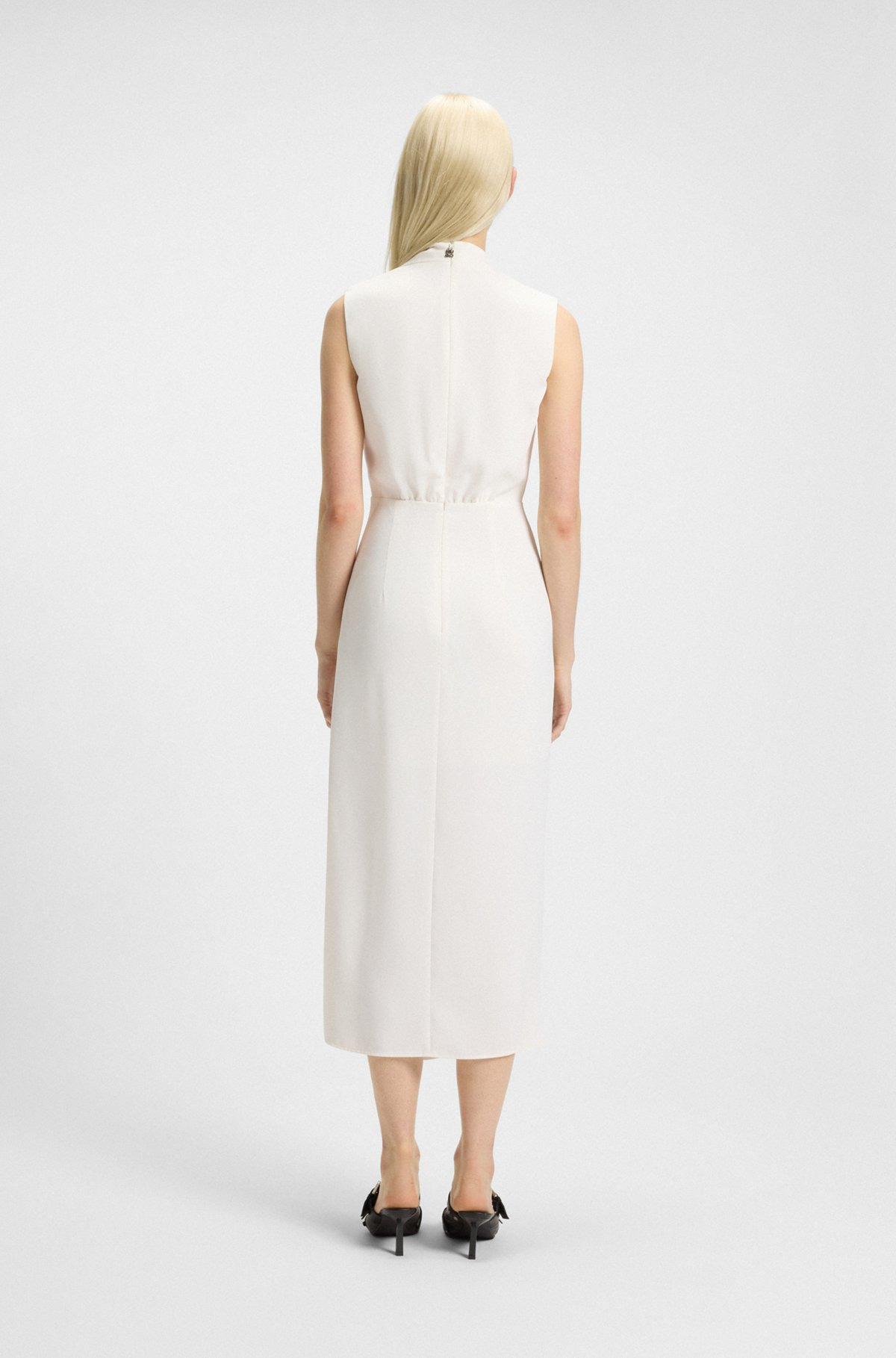 LONG-LENGTH DRESS IN CREPE WITH DRAPED MOCK NECKLINE - 4