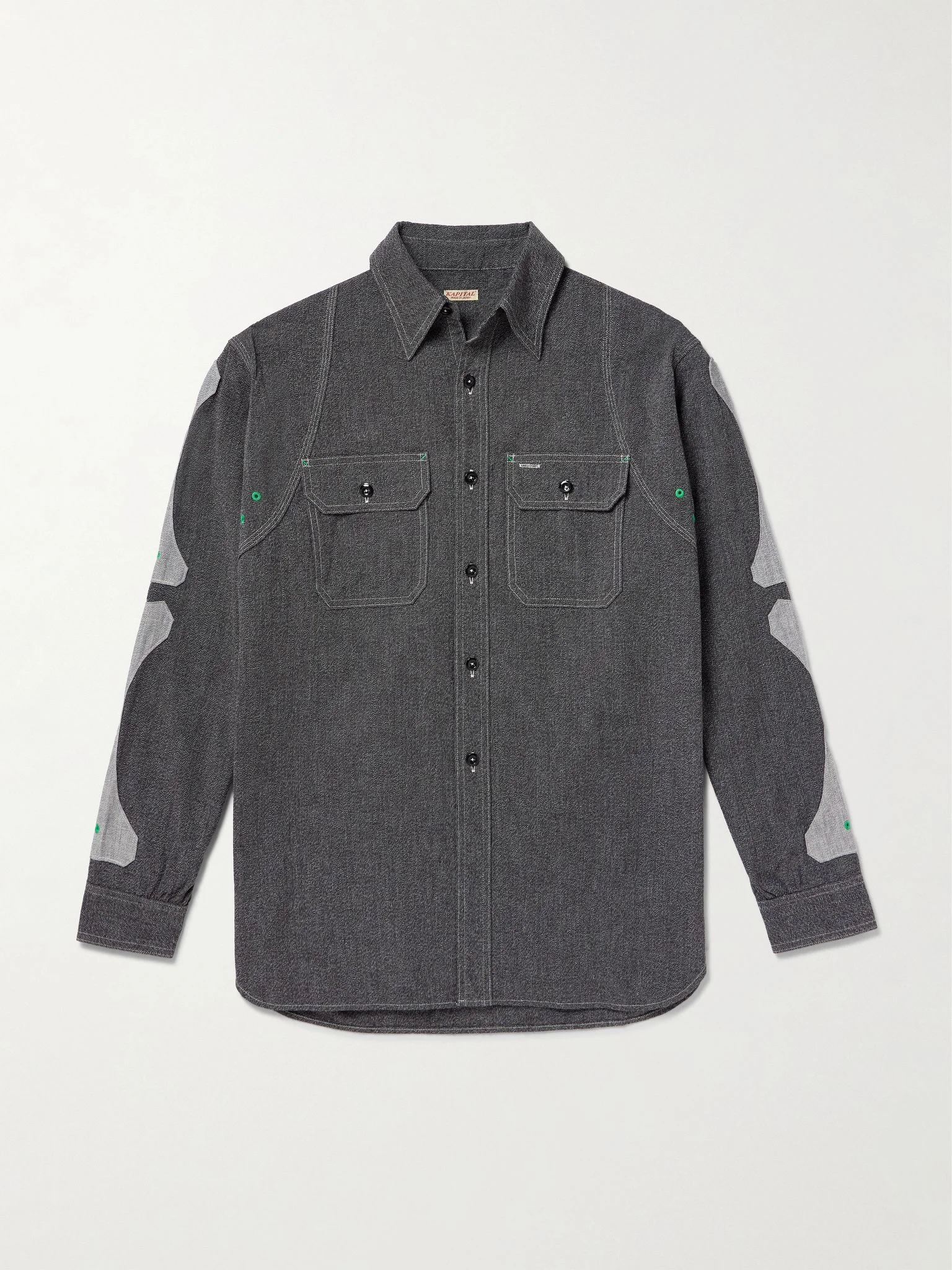 Appliquéd Panelled Cotton Shirt Black - 1