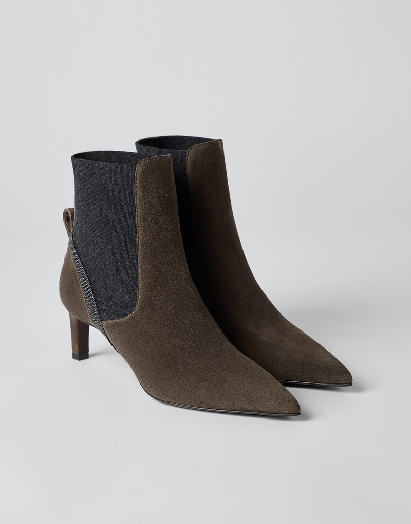 Brunello Cucinelli Suede heeled boots with shiny contour outlook
