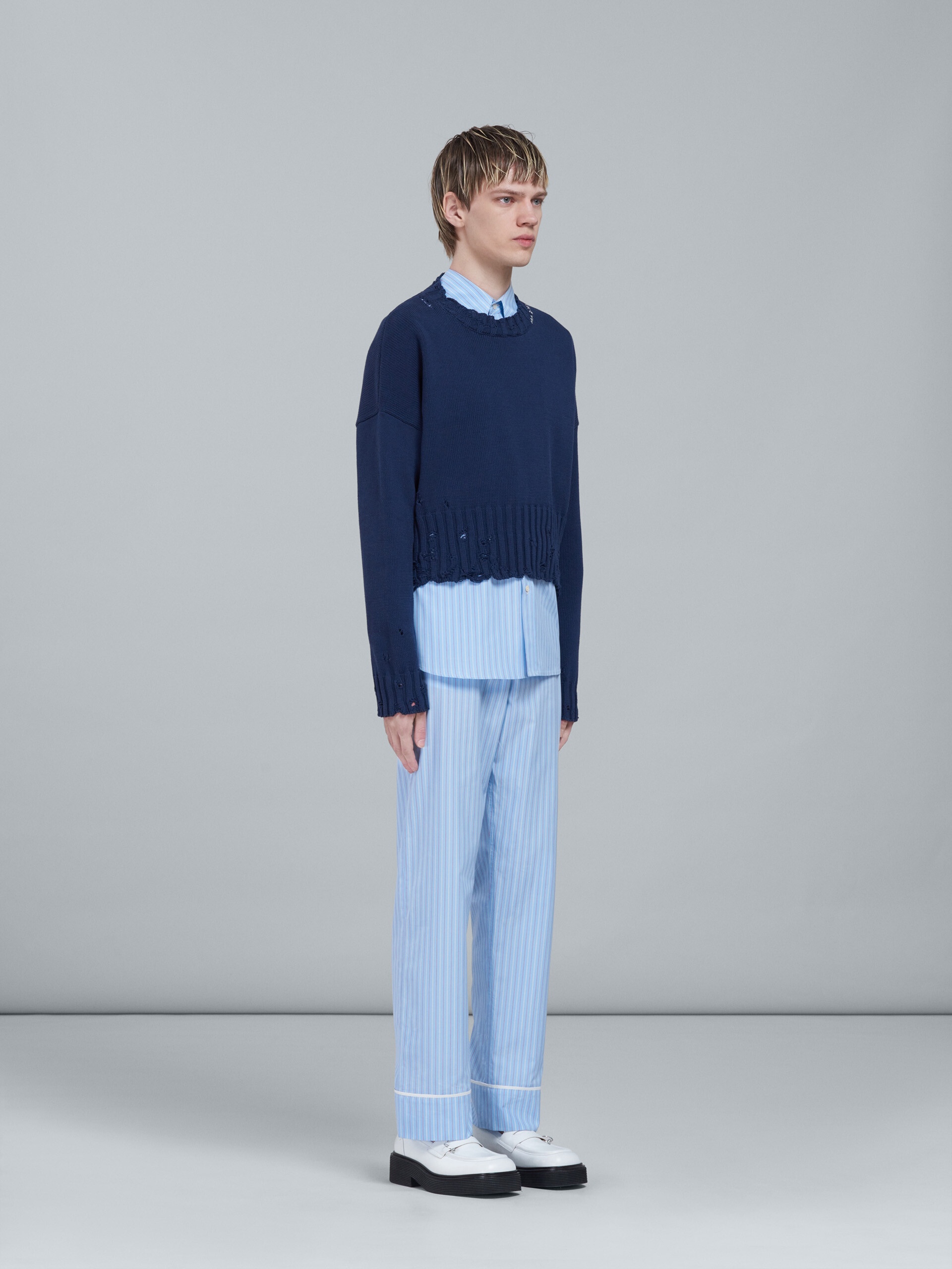 BLUE COTTON CREWNECK SWEATER - 5