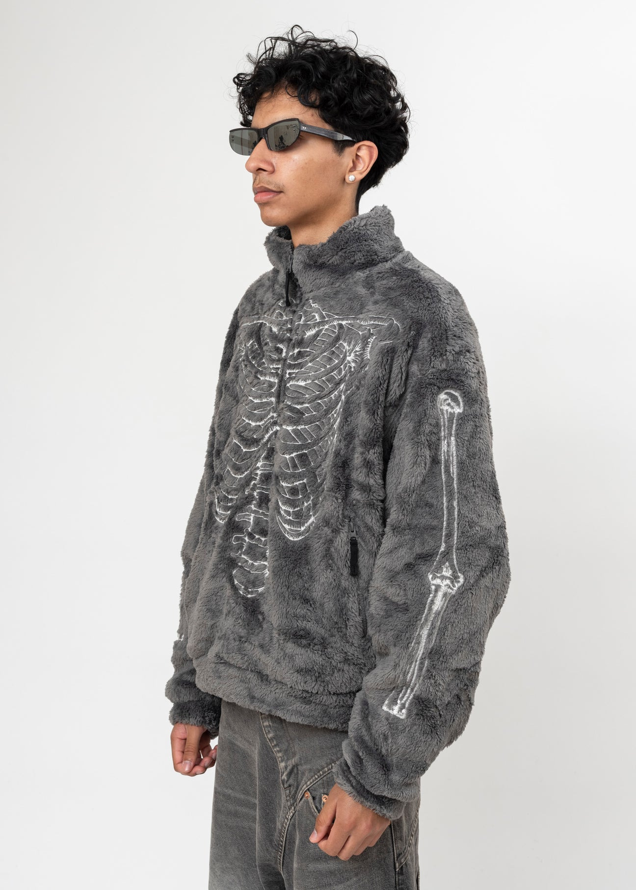 GREY DOUBLET GLOWINTHEDARK SKELTON FLEECEJACKET - 2