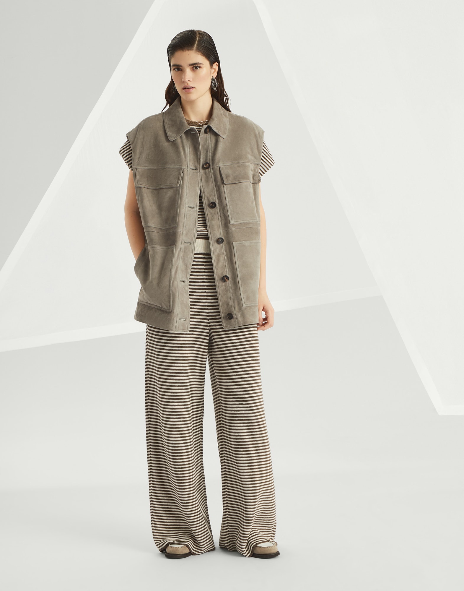 Couture suede four-pocket vest with monili - 5