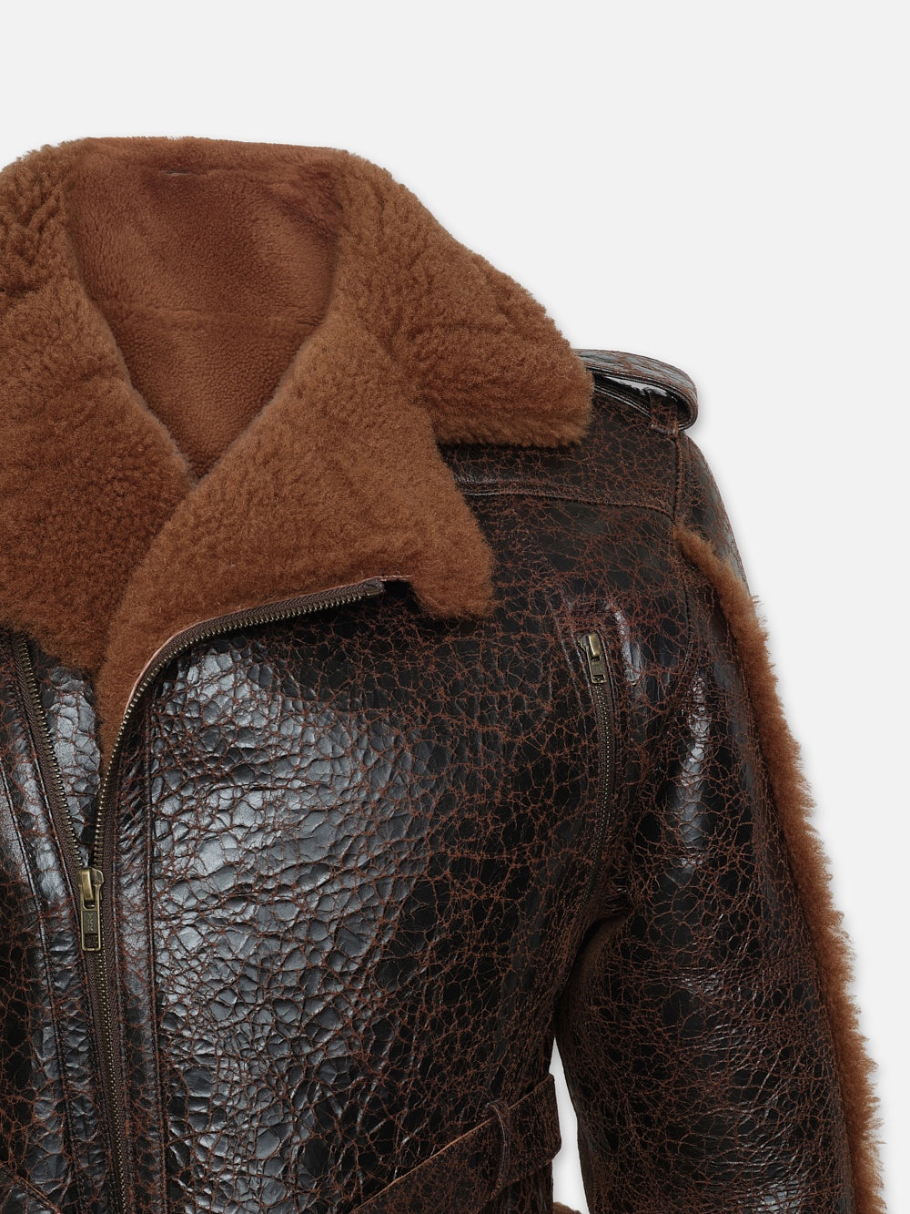 Shearling Strong Shoulder Moto in Rust - 3