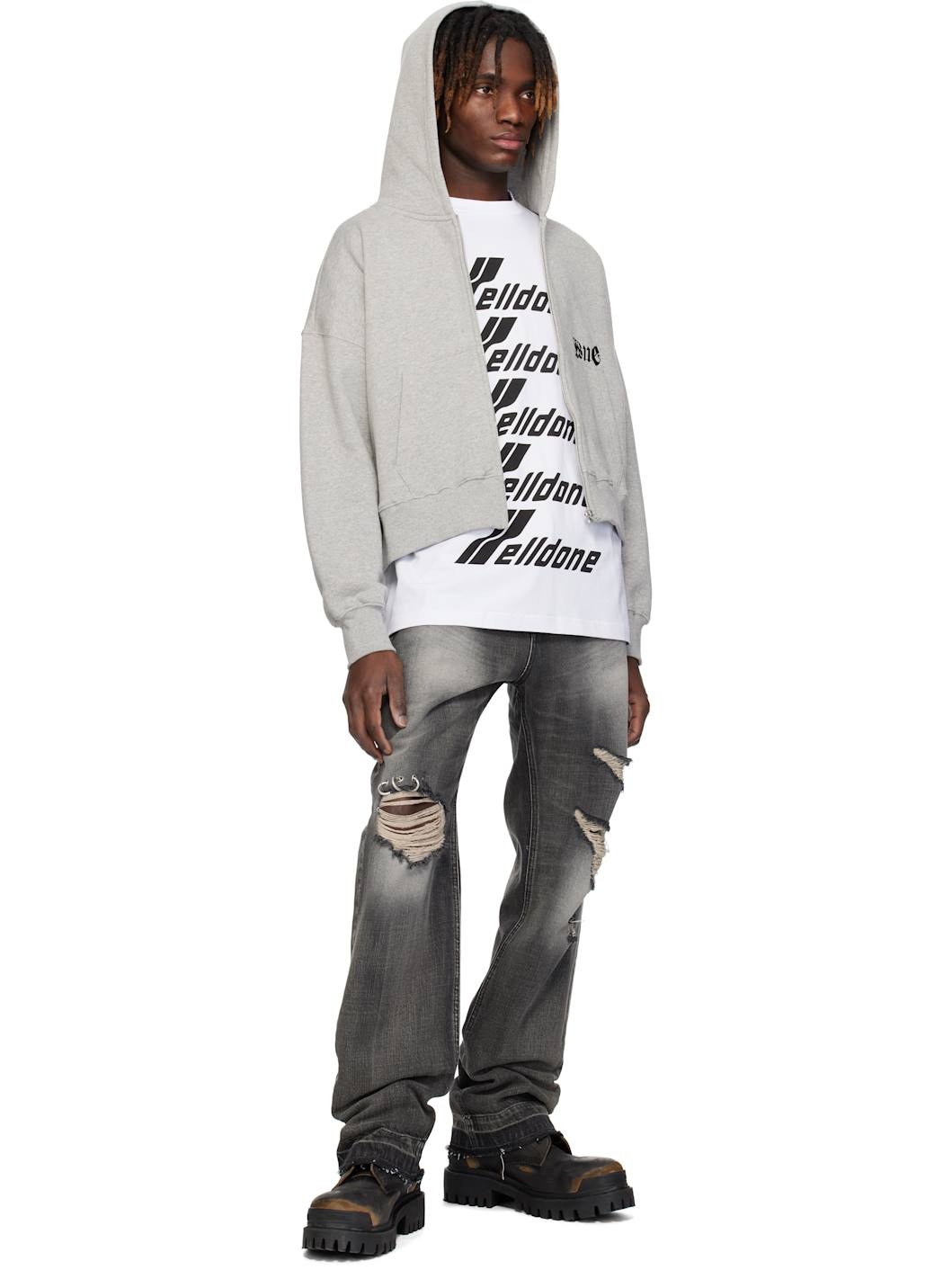 Gray Logo Zip-Up Hoodie - 4