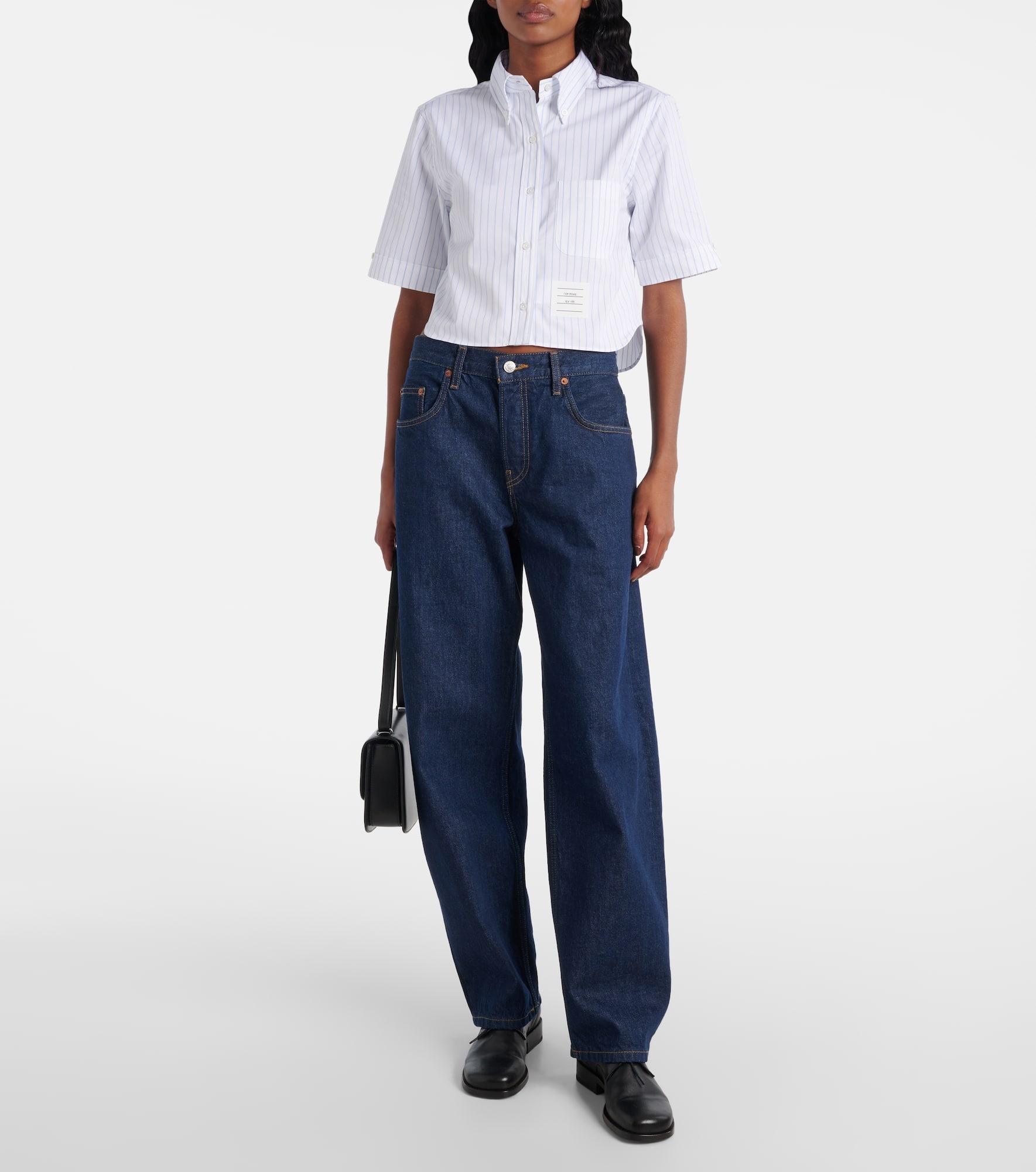 Pinstriped cropped cotton poplin shirt - 2