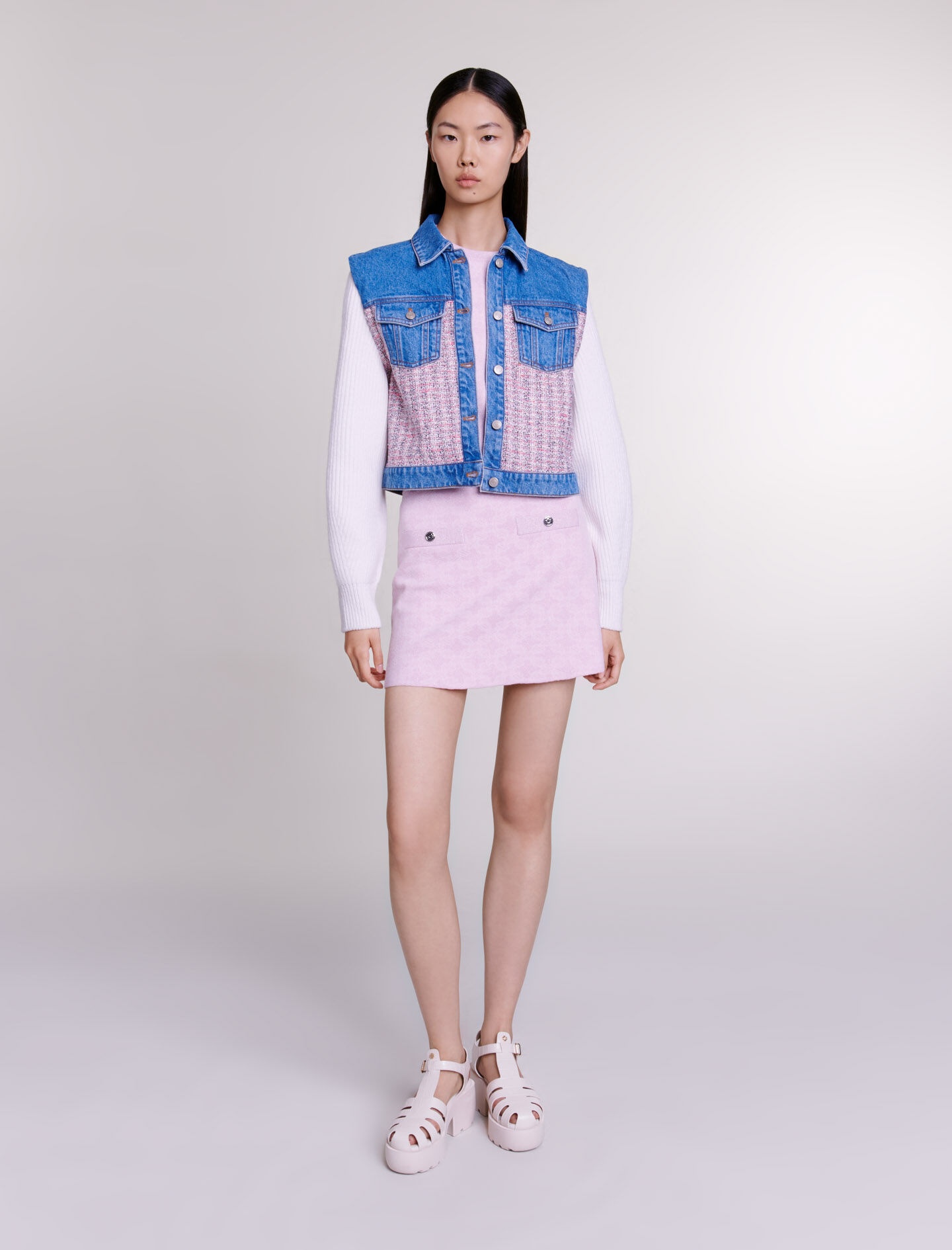 Denim and tweed cropped jacket - 2