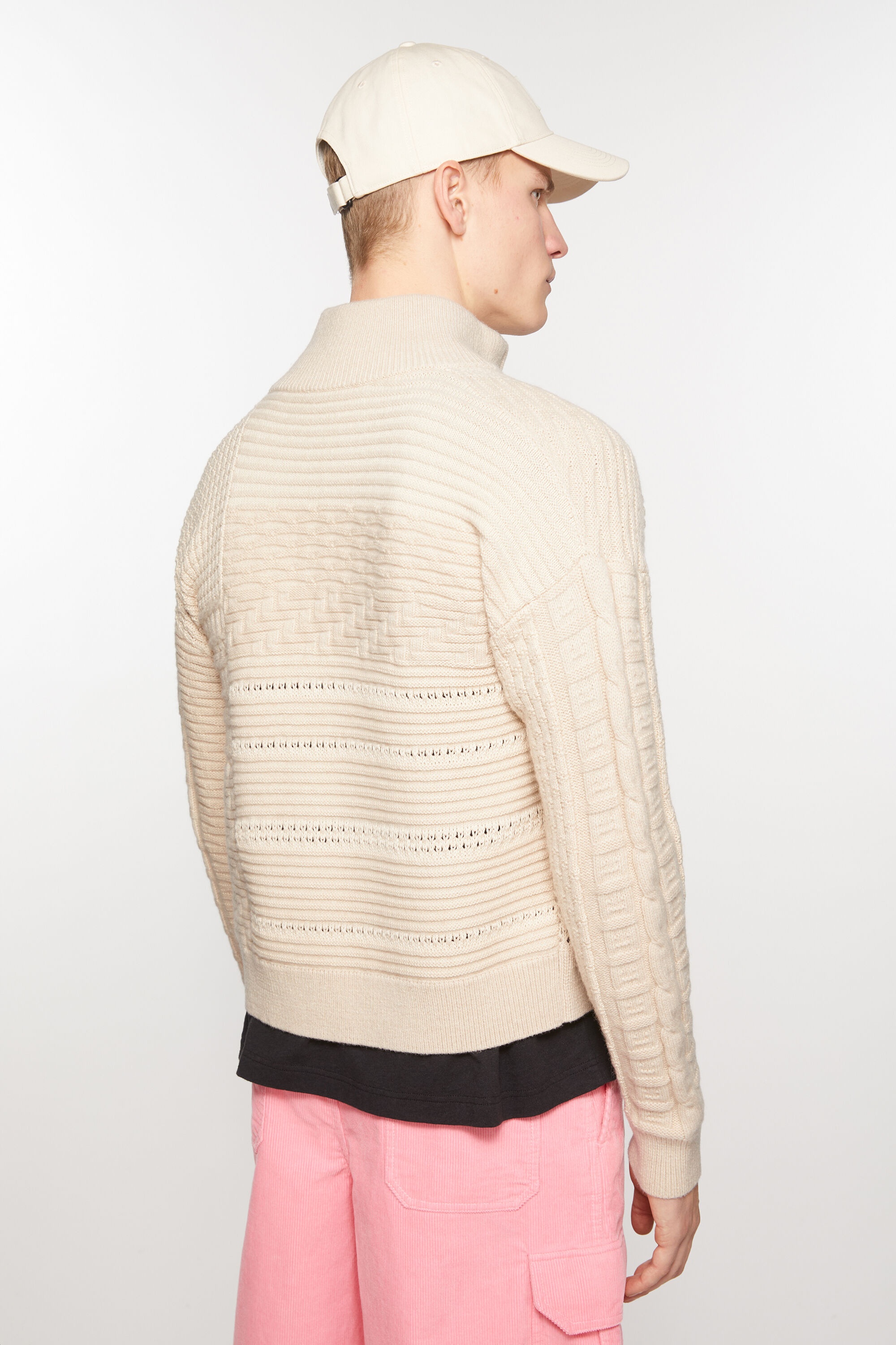 Patchwork knit cardigan - Oatmeal melange - 3