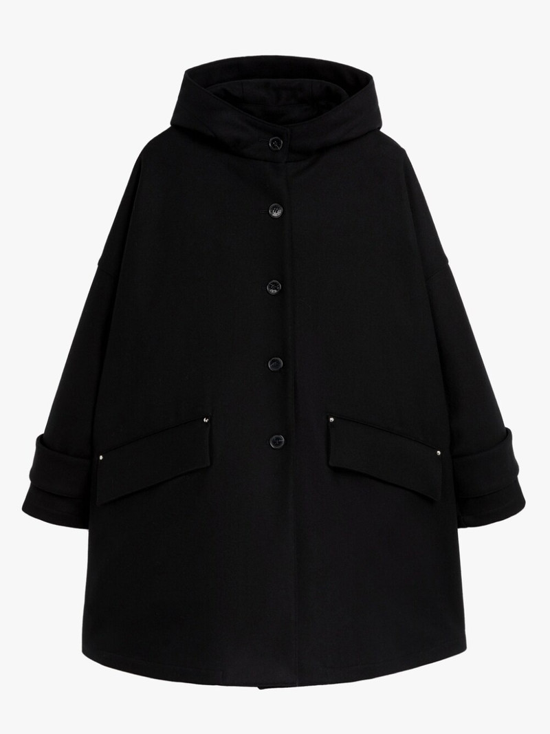 HUMBIE HOOD BLACK WOOL OVERCOAT - 1