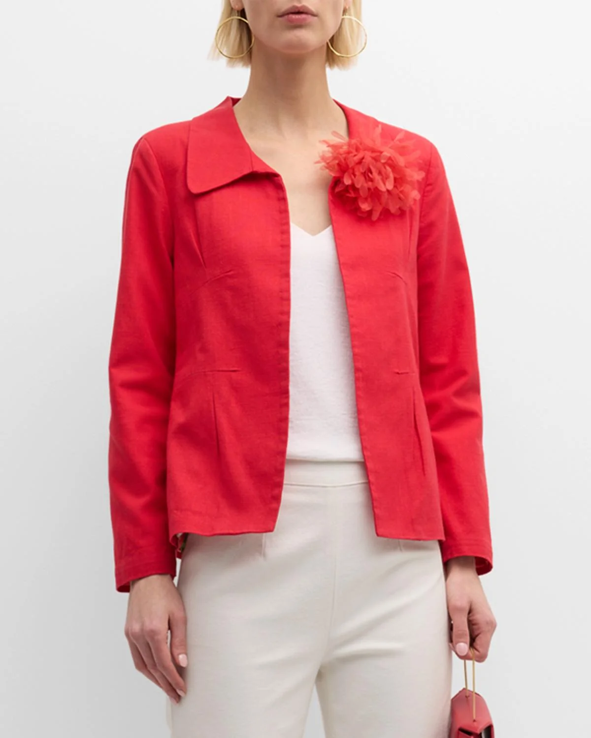 Elle Open-Front Blazer with Flower Pin - 1