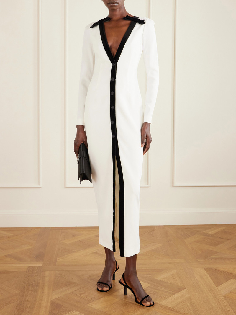 Alessandra Rich Bow-detailed Velvet-trimmed Stretch-cady Midi Dress outlook