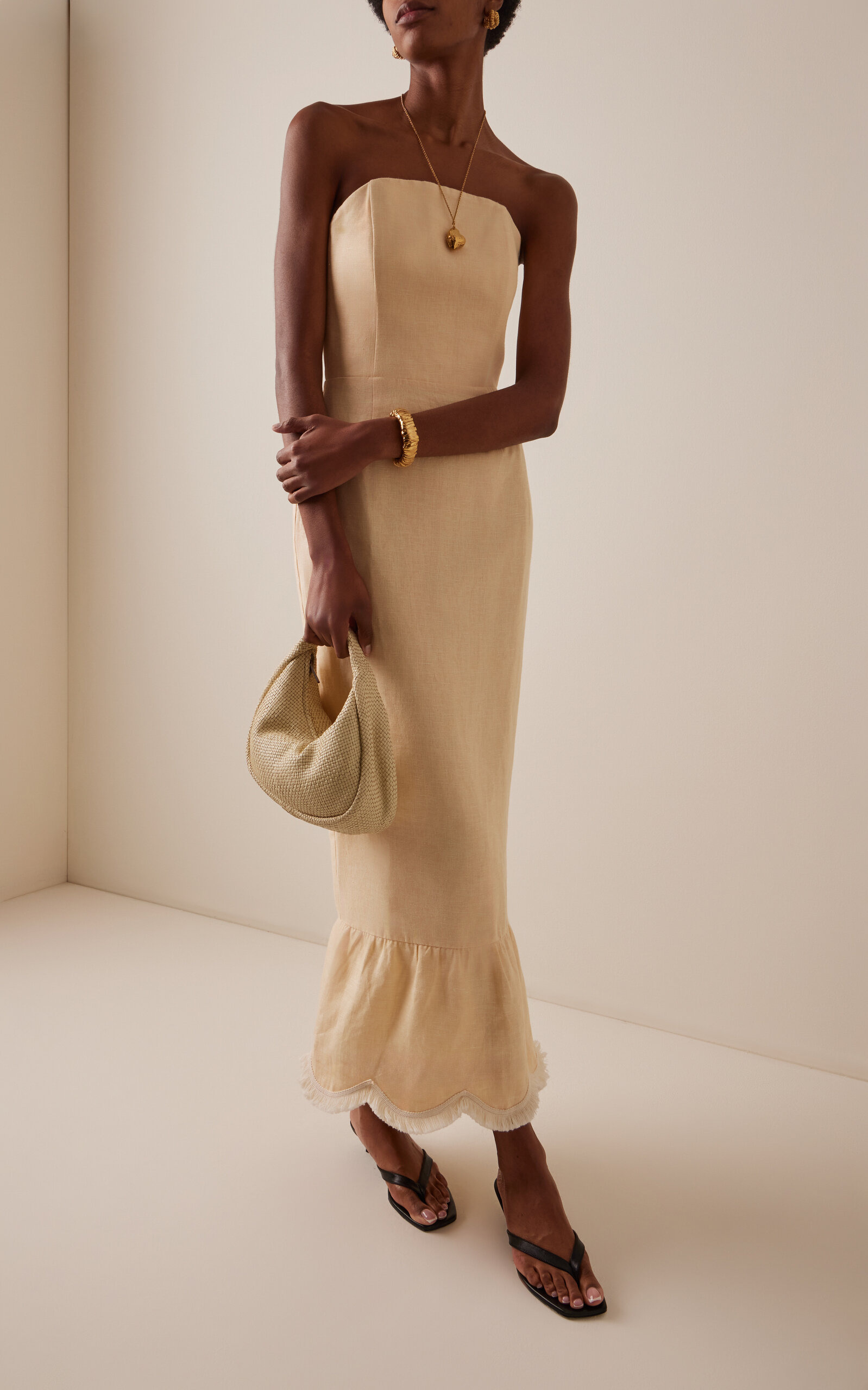 Essie Strapless Fringed Linen Maxi Dress yellow - 2