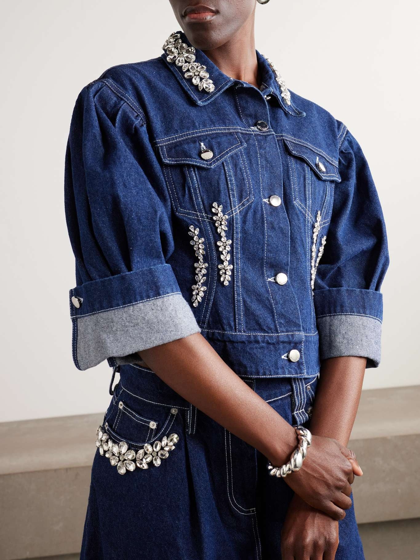 Turbo embellished denim jacket Indigo - 3