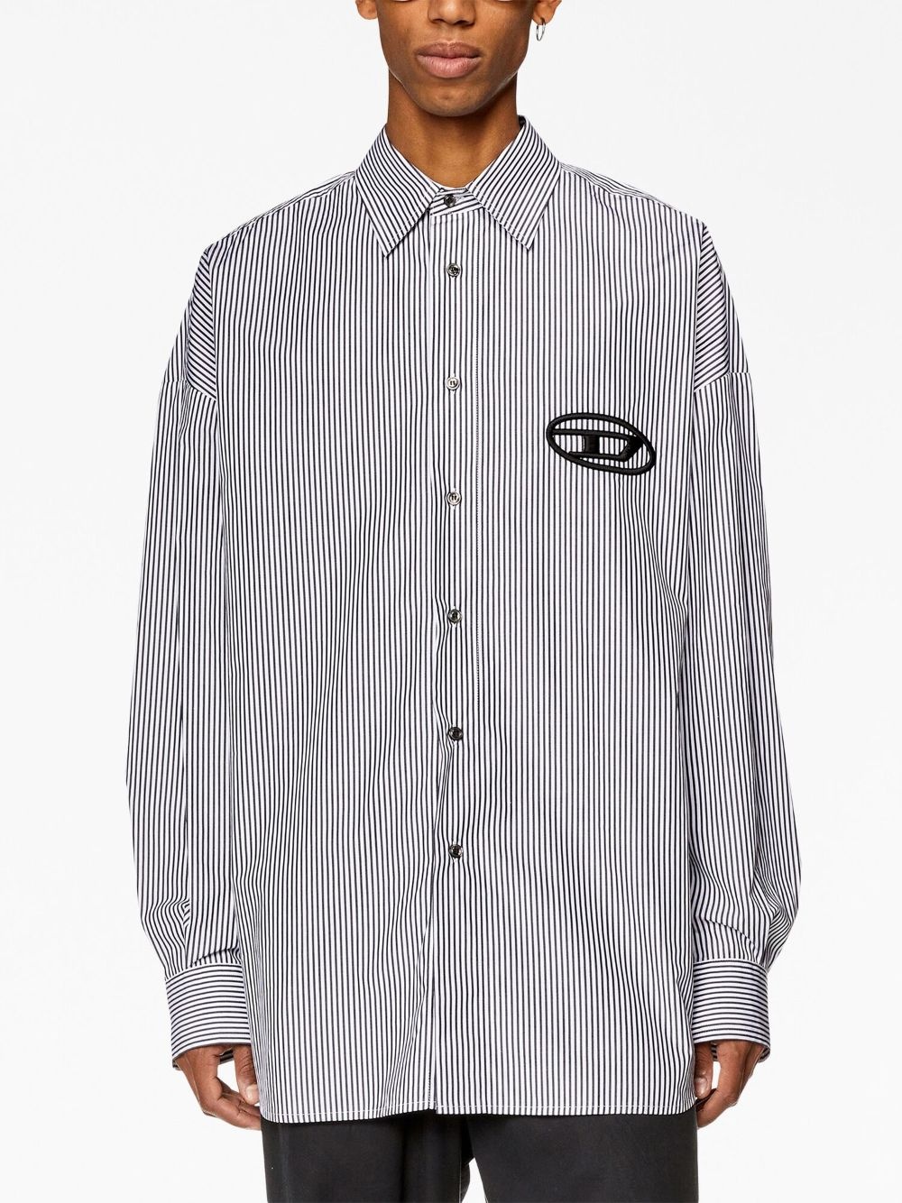 logo-embroidered striped poplin shirt - 3