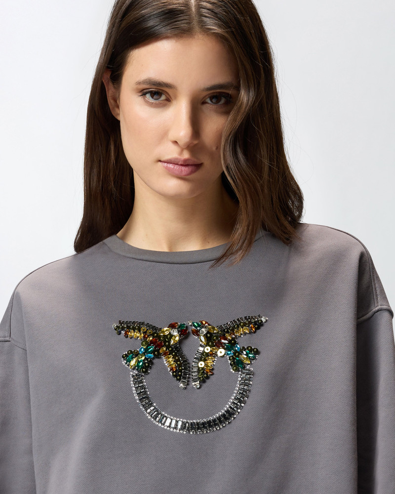 SWEATSHIRT WITH LOVE BIRDS JEWEL MAXI EMBROIDERY 6