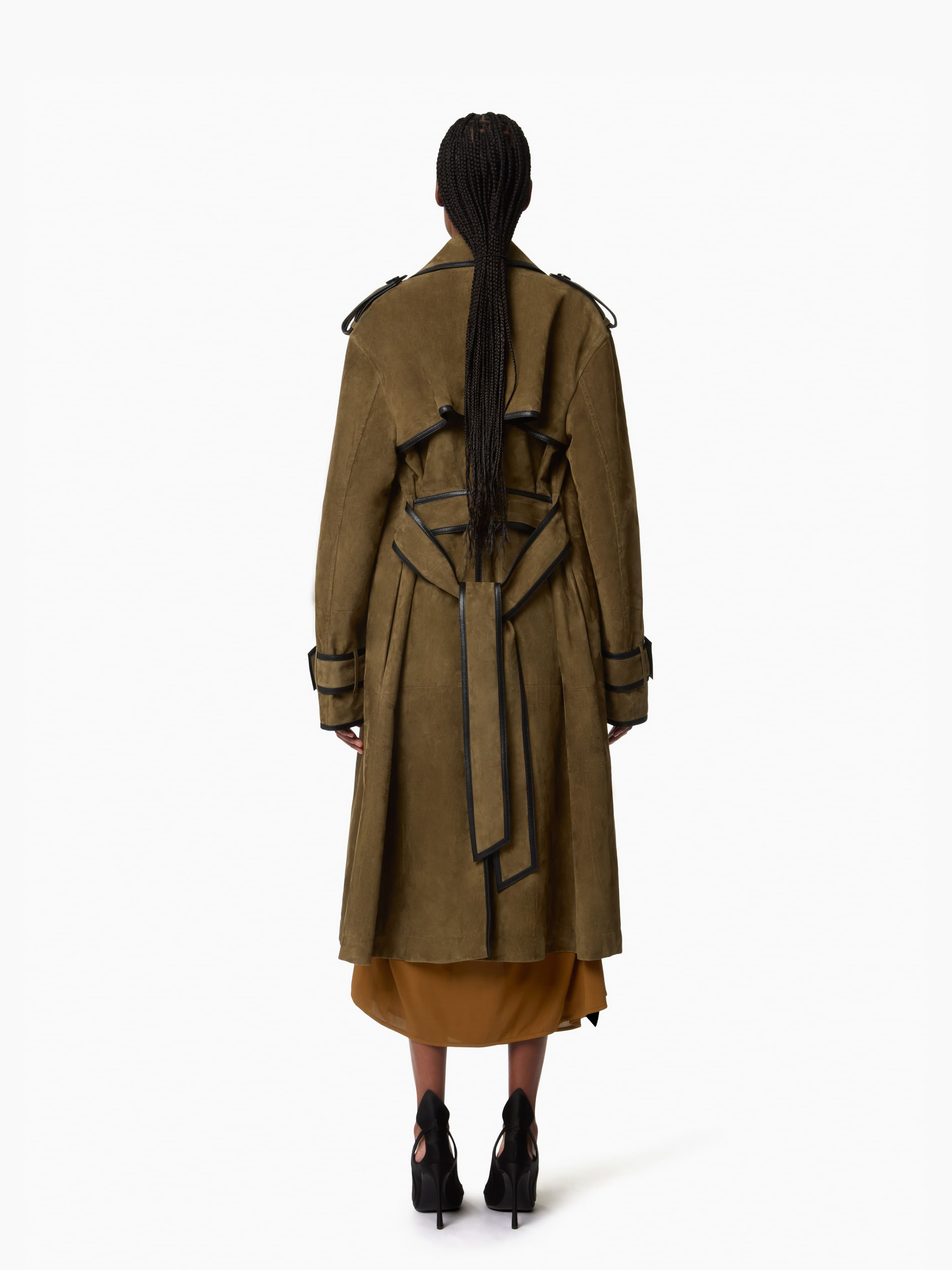 Belted Suede Leather Trench - 5