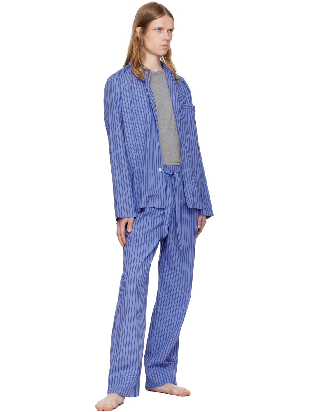 Navy Poplin Long-Sleeved Pyjama Shirt - 4