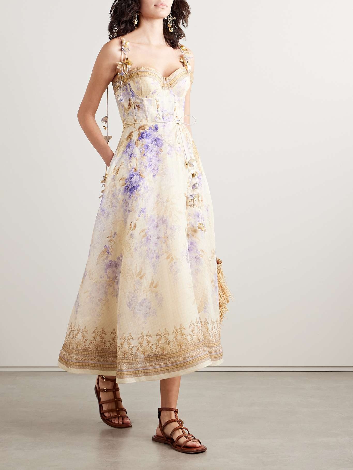 Zimmermann Dawning belted floral-print linen and silk-blend