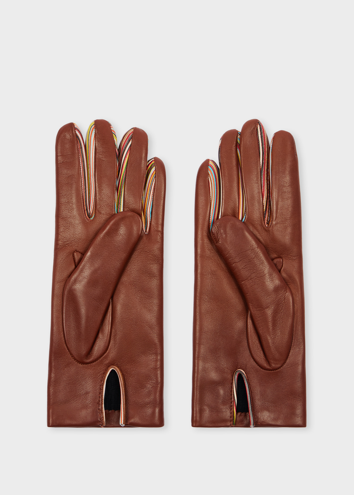 Women's Tan Brown Leather 'Signature Stripe' Gloves - 2