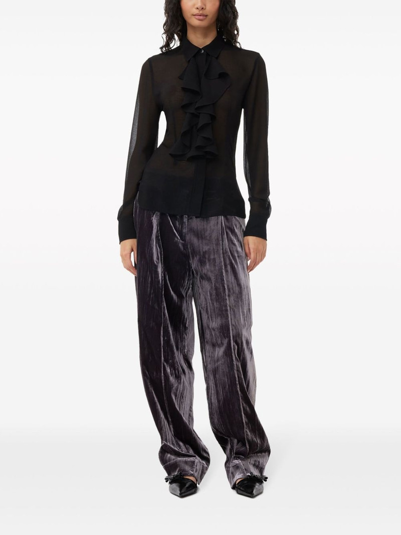 GANNI striped velvet-finish straight-leg trousers outlook