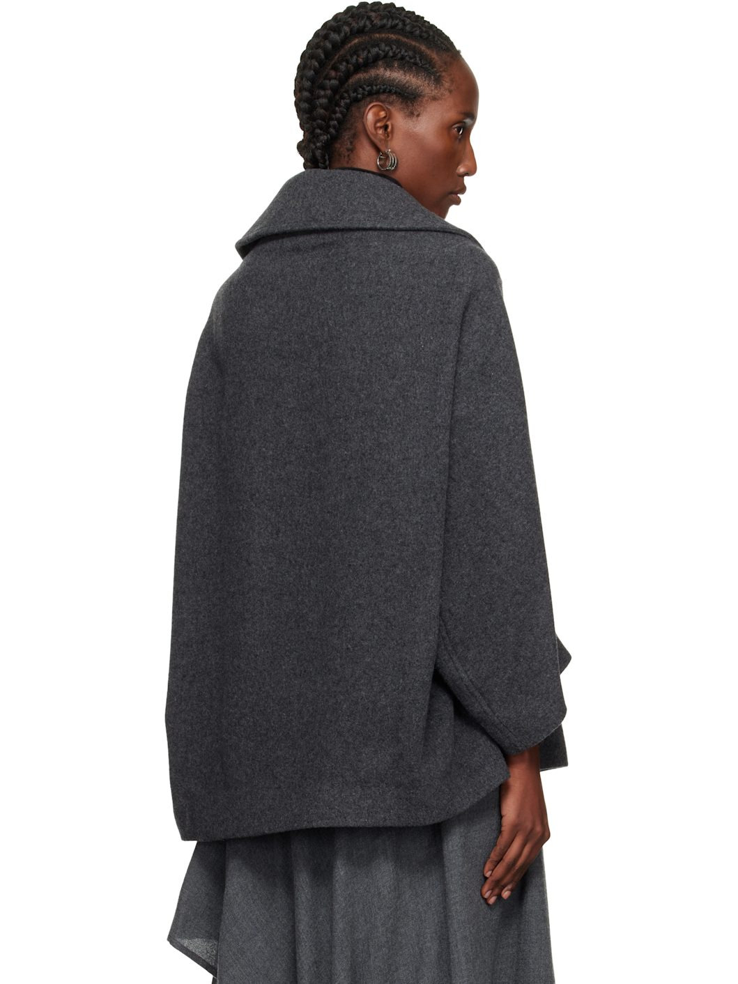 Gray U-Irregular Short Sleeve Coat - 3