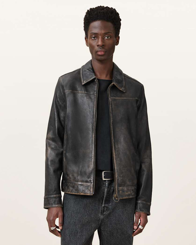 ALLSAINTS ALKAN ZIP UP TWO TONE LEATHER JACKET outlook