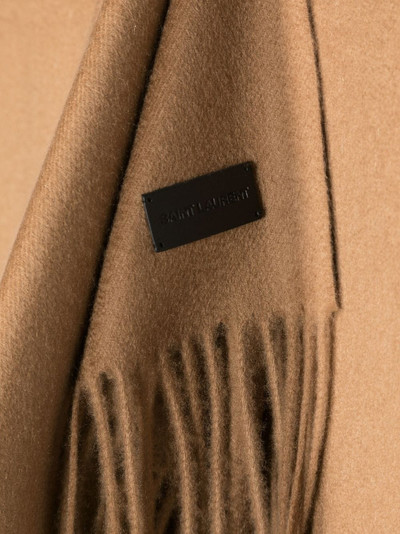 SAINT LAURENT logo-patch fringed-edge scarf outlook