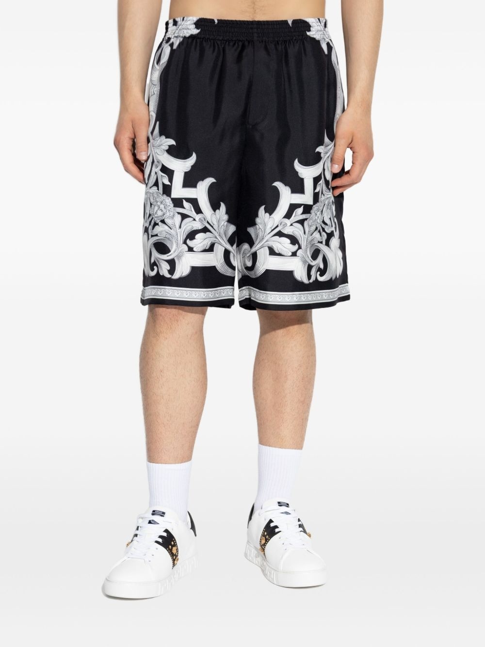 Barocco-print silk shorts - 3
