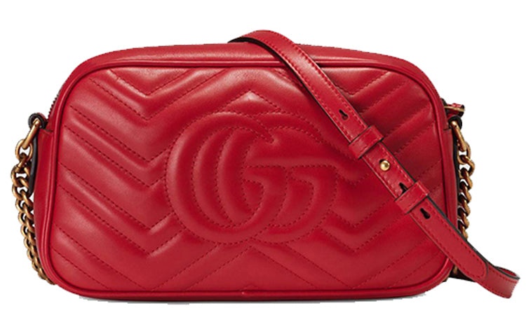 (WMNS) Gucci GG Marmont Gold Logo Leather Chain Small Red Classic Shoulder Messenger Bag 447632-DTD1 - 2