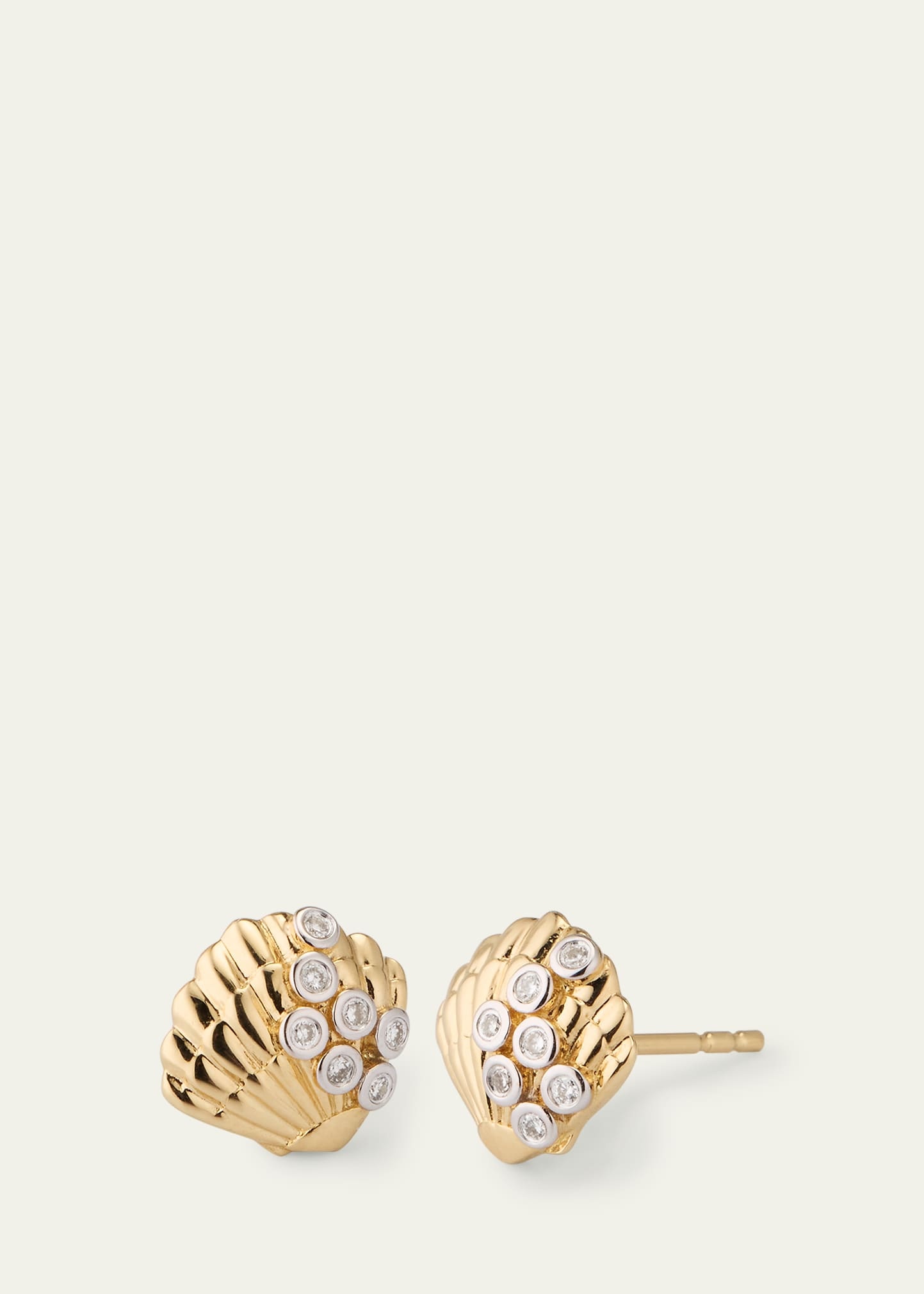 Clam Shell 14K Gold Diamond Stud Earring, Single - 3